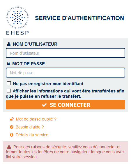 Service d'authentification EHESP (SSO)